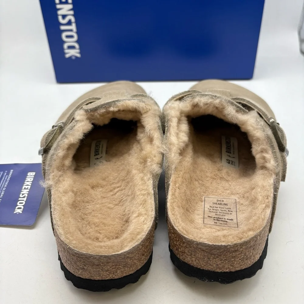 Birkenstock Boston VL Shearling Suede Leather  Taupe - Picture 6 of 7